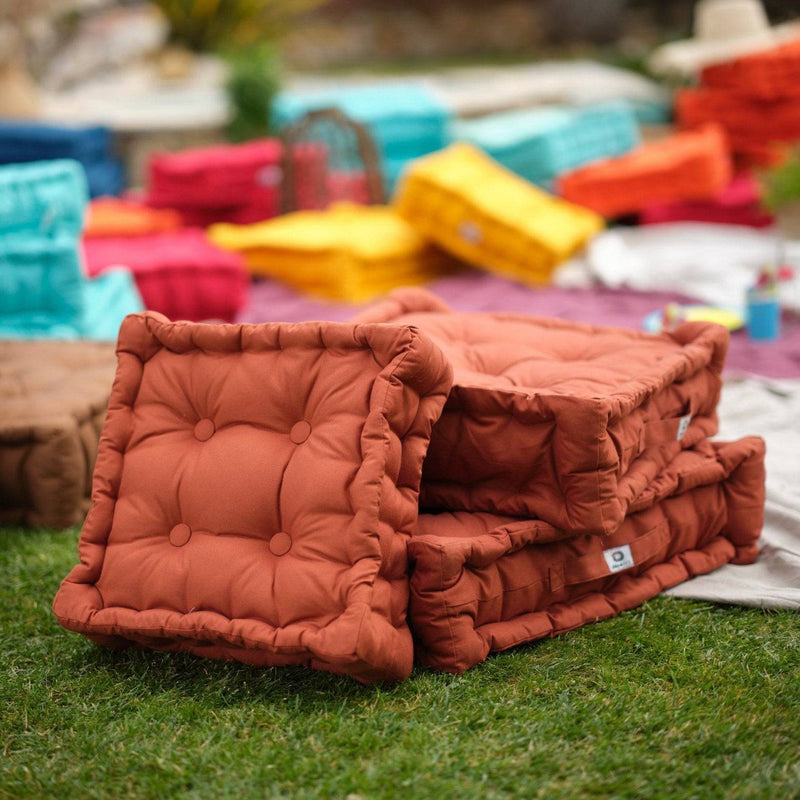 Conjunto de 2 Almofadas de Chão XL 50x50 Terracota - Espesso 15cm & Pega