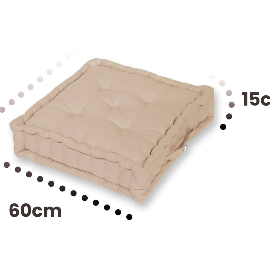 Set of 2 Giant Floor Cushions 60x60 Beige Clair, UV-resistant, water-repellent fabric