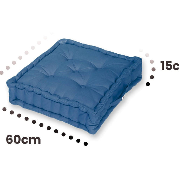 Lot de 2 coussins de sol géants 60x60 cm bleu pétrole, épais 15 cm avec poignées, coussins décoratifs Deco Arts.