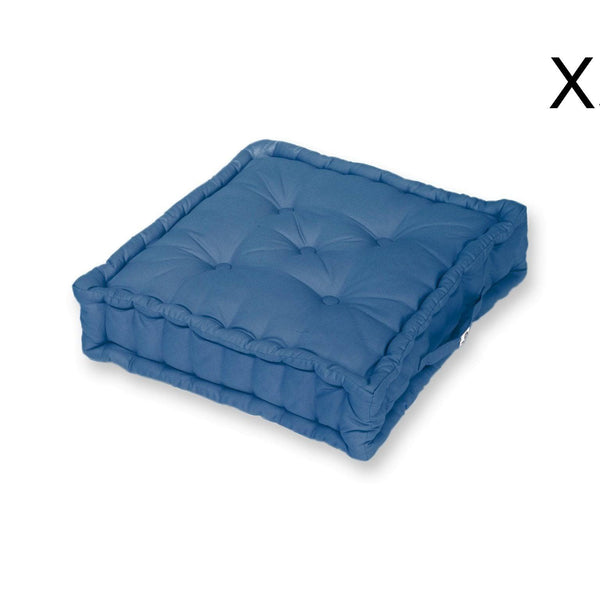 Lot de 2 coussins de sol géants 60x60 cm bleu pétrole, épais 15 cm avec poignée, coussins décoratifs Deco Arts.