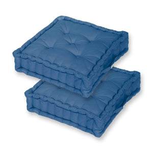 Lot de 2 Coussins de Sol Géant 60x60 Bleu Pétrole - Épais 15cm & Poignée