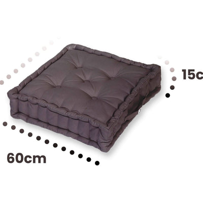 Lot de 2 coussins de sol géants 60x60 cm en gris carbone épais 15 cm avec poignées, décoratifs, par Decoartss.