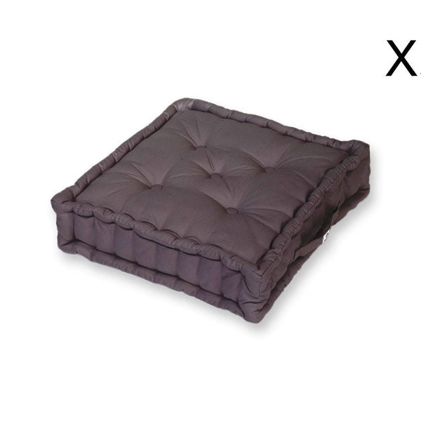Lot de 2 coussins de sol géants 60x60 cm gris carbone, épais 15cm avec poignées, coussins décoratifs Deco Arts.