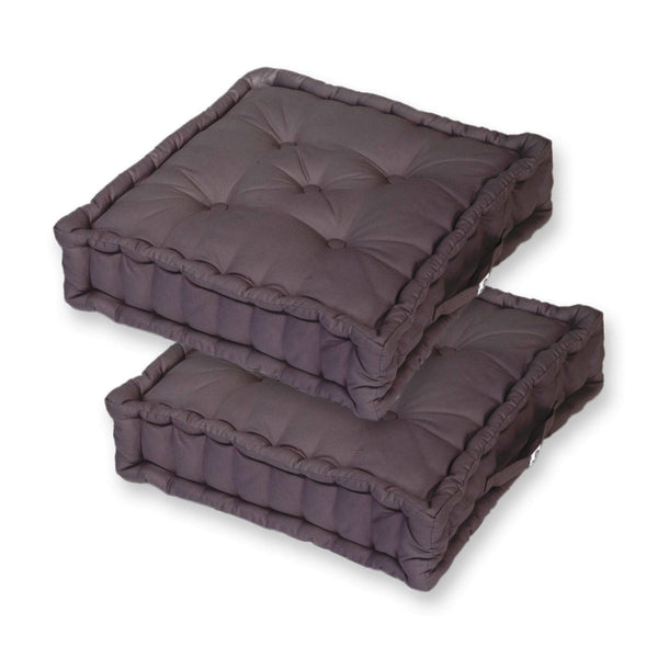 Lot de 2 coussins de sol géants 60x60 cm gris carbone, épais 15 cm avec poignées, coussins décoratifs Deco Arts.