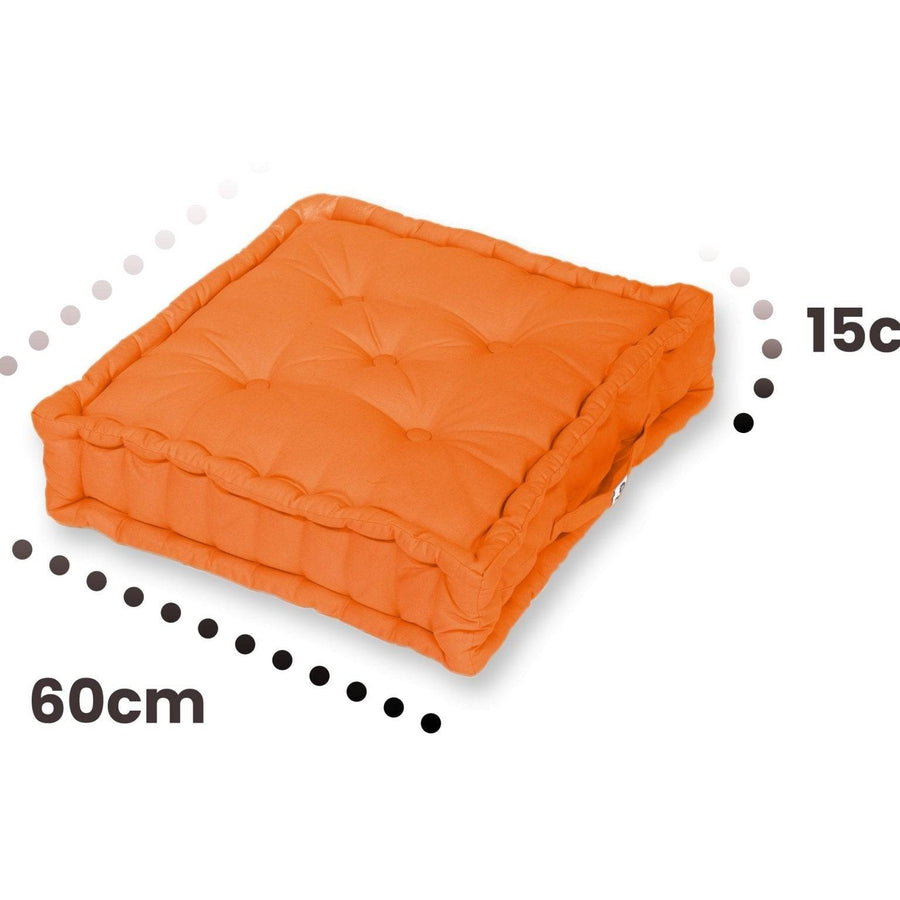 Lot de 2 Coussins de Sol Géant 60x60 Orange, tissu anti-UV et déperlant