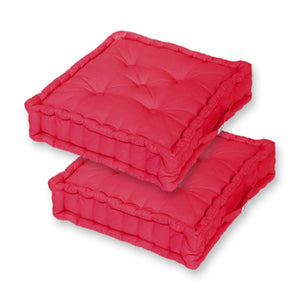Lot de 2 Coussins de Sol Géant 60x60 Rouge Piment - Épais 15cm & Poignée