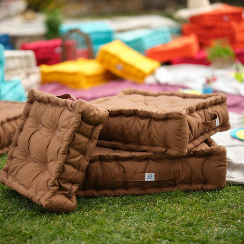 Set of 2 Giant Floor Cushions 60x60 Rust - Thick 15cm & Handle