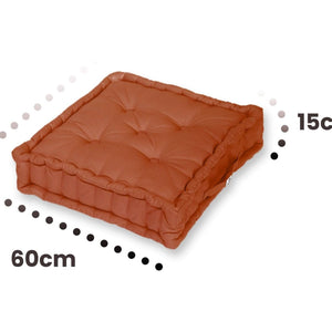 Lot de 2 Coussins de Sol Géant 60x60 Terracotta - Épais 15cm & Poignée