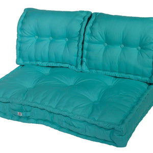 Kit Coussins Palette Europe 120x80 Bleu Caraïbes - Assise XXL Épaisse 20cm (1 Assise + 2 Dossiers)