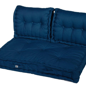 Kit Coussins Palette Europe 120x80 Bleu Pétrole - Assise XXL Épaisse 20cm (1 Assise + 2 Dossiers)