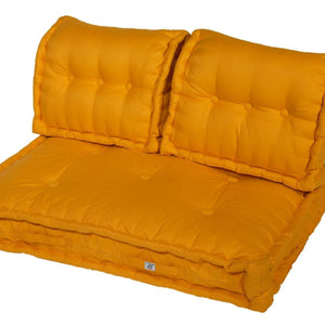 Kit Coussins Palette Europe 120x80 Jaune Miel - Assise XXL Épaisse 20cm (1 Assise + 2 Dossiers)