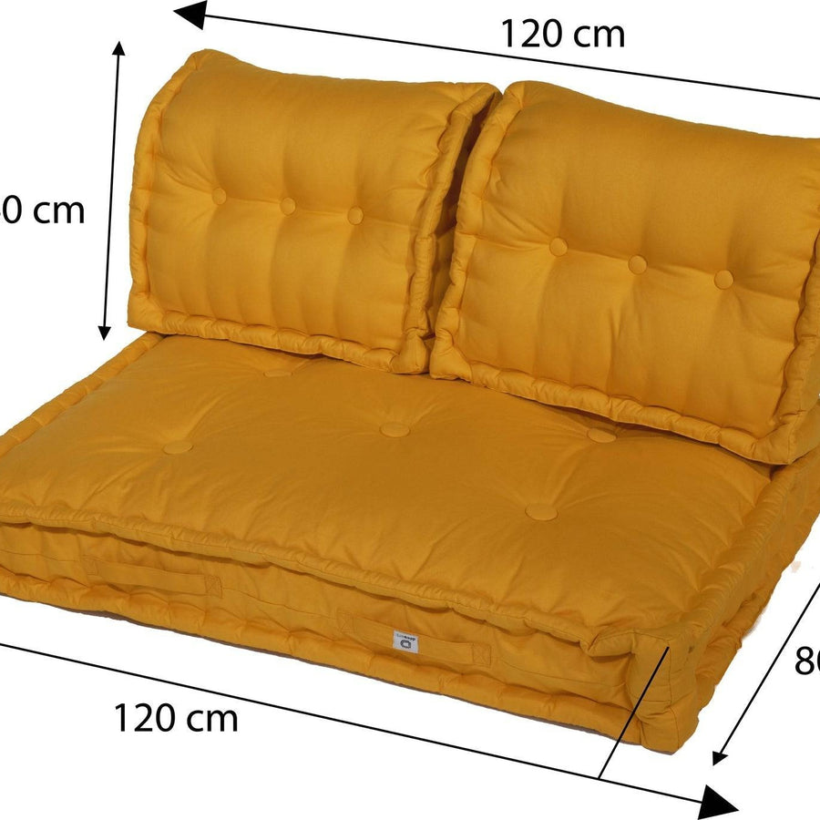 Kit Coussins Palette Europe 120x80 Jaune Miel, garnissage en flocons de mousse