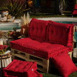 Coussins palette capitonné 120x80x20cm Rouge piment - Deco-arts.fr