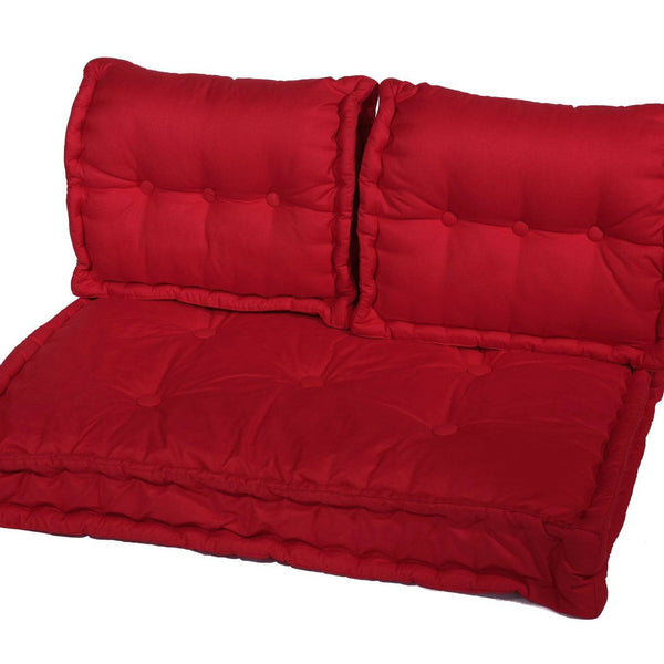 Kit de coussins palette Deco Arts rouge piment pour fauteuils et canapés, assise XXL épaisse 20cm, 1 assise + 2 dossiers.