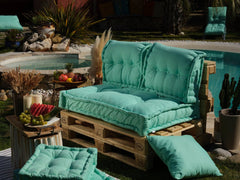 Europalletkussenset 120x80 Mintgroen - XXL dik zitkussen 20cm (1 Zitting + 2 Rugleuningen)