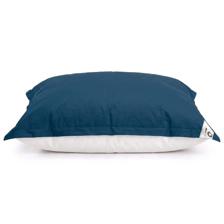 Housse seule à garnir – Pouf géant flottant Bleu Pétrole de profil : épaisseur et dessous en mesh blanc