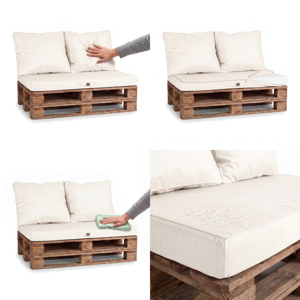Conjunto de almofadas para palete Branco-Sujo: assento macio, fácil de limpar e tecido repelente à água