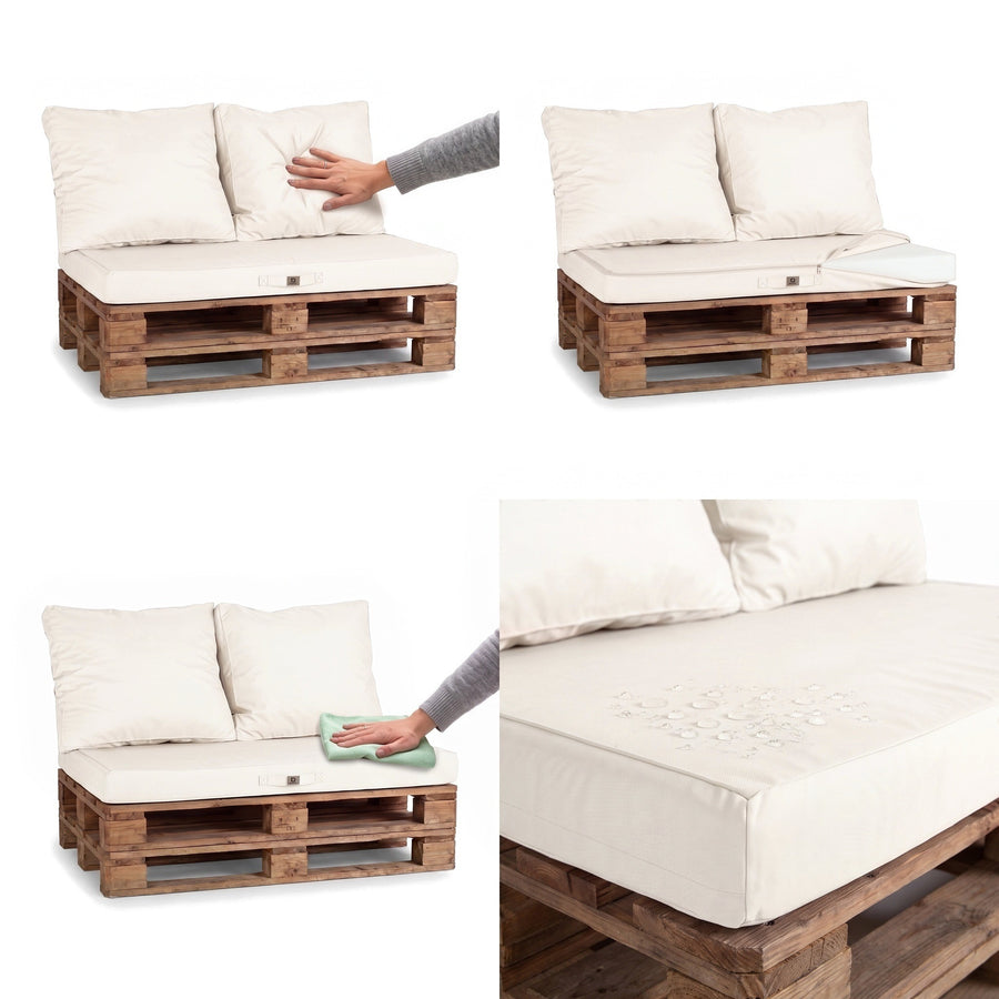 Conjunto de almofadas para palete Branco-Sujo: assento macio, fácil de limpar e tecido repelente à água