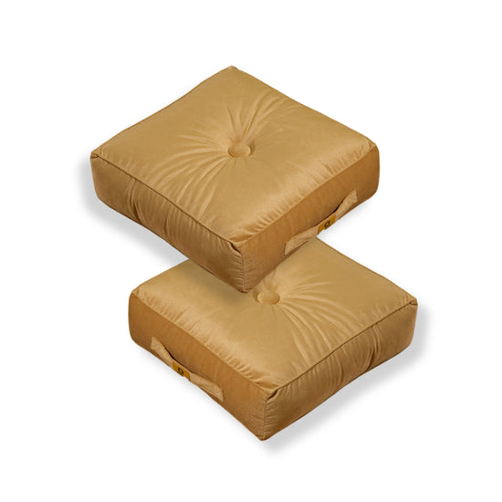 2er-Set Samtpoufs 40x40 Beige, 14 cm dick