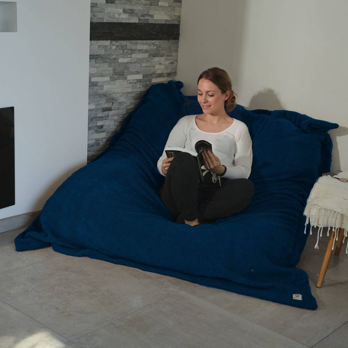 XXL-Riesen-Sitzsack 190x155 Petrolblau – Sherpa und Schaumstoff (2-Sitzer-Bodensofa)