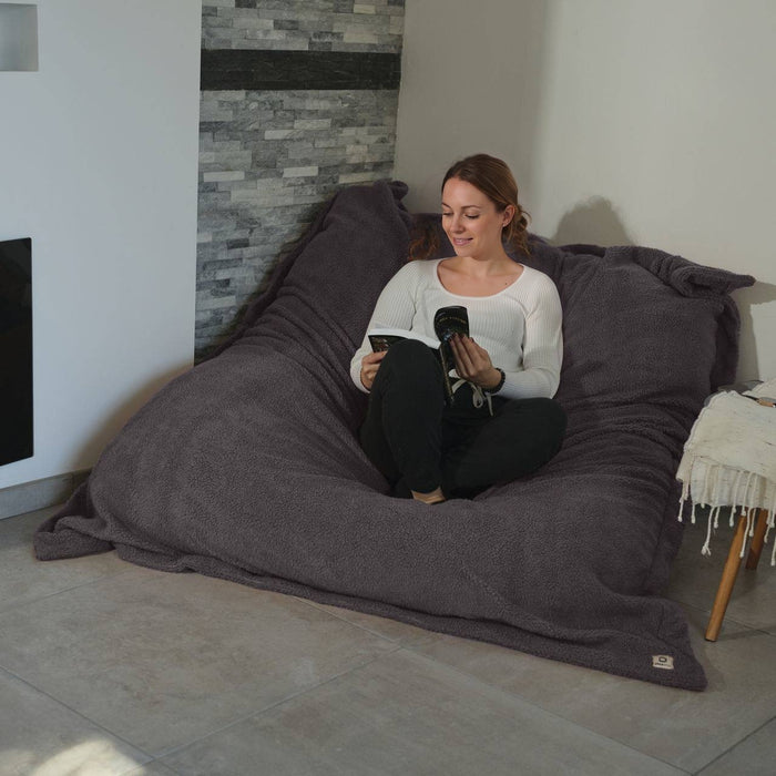 XXL-Riesen-Sitzsack 190x155 Silbergrau - Sherpa und Schaumstoff (2-Sitzer-Bodensofa)