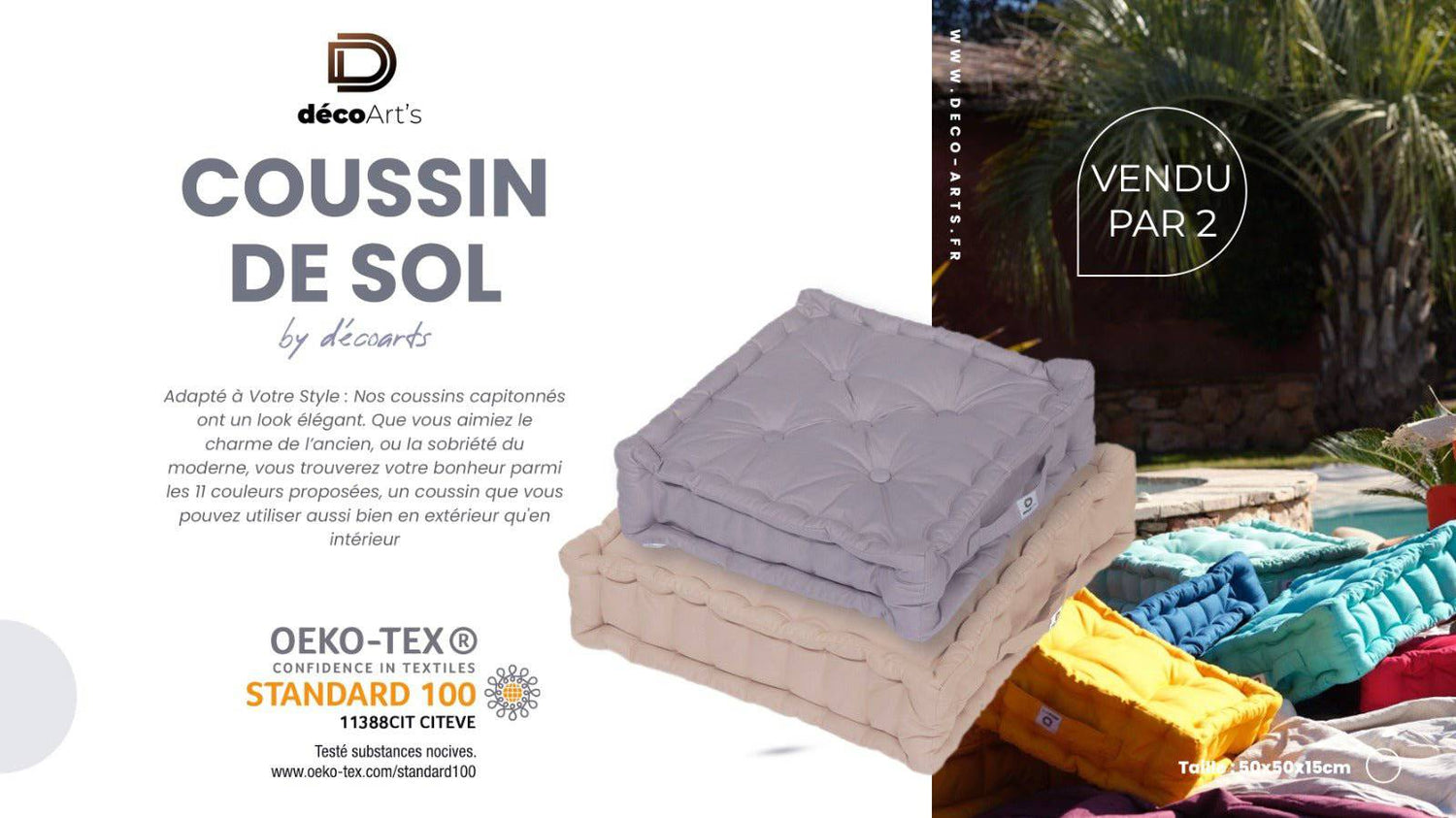 Coussin de sol lot de 2 (50 X H15 CM) Vert Mint - Deco-arts.fr